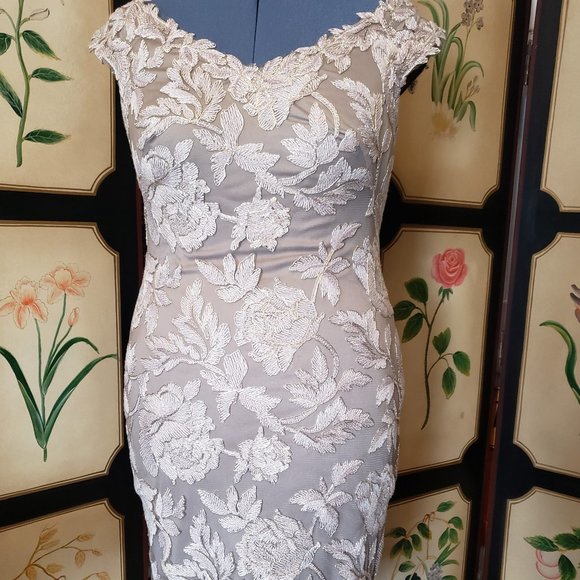 🎉HOST PICK🎉Tadashi Shoji Metallic Embroidered Lace Sheath - Picture 1 of 8